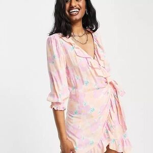 Topshop Washed Neon Floral Mini Wrap Dress, SIZE 12